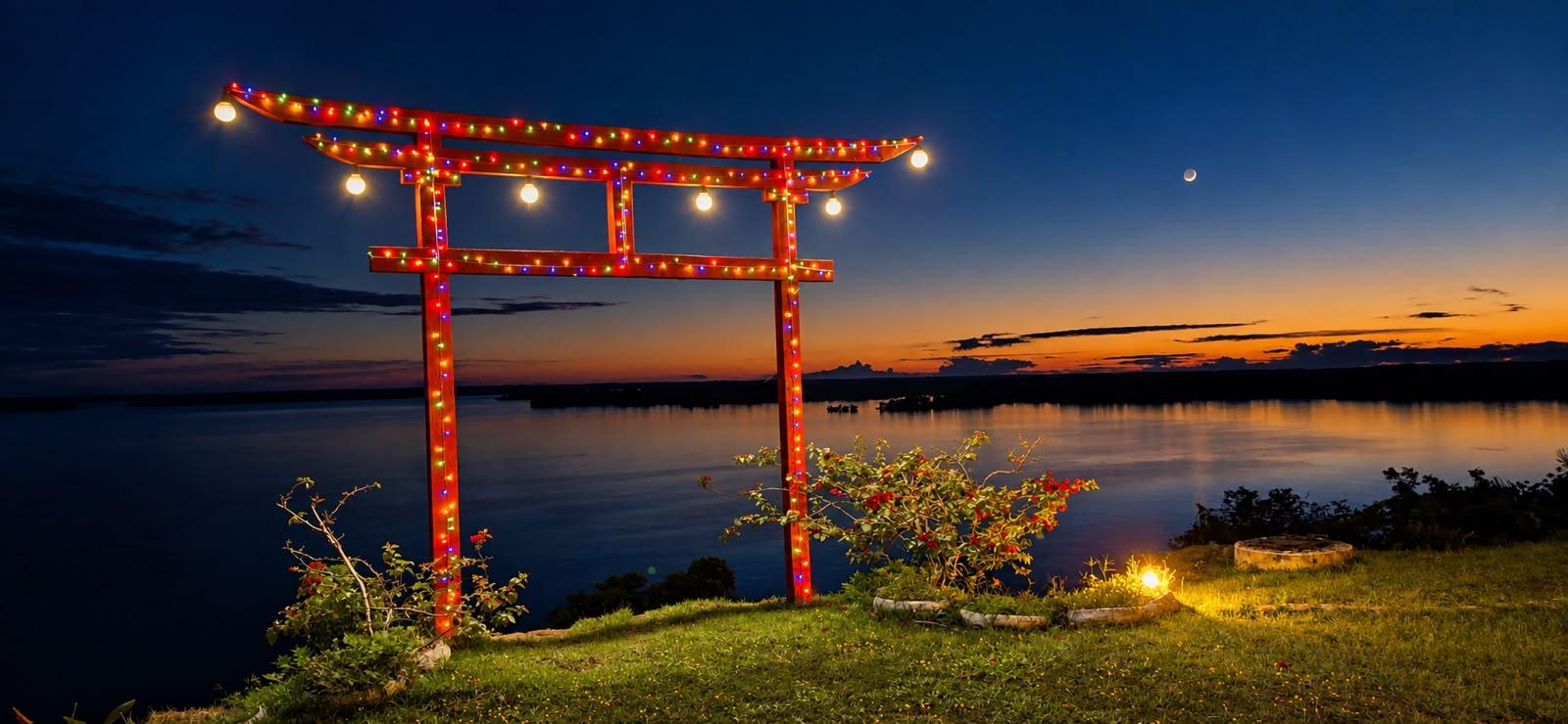 Portal do Japão iluminado à noite